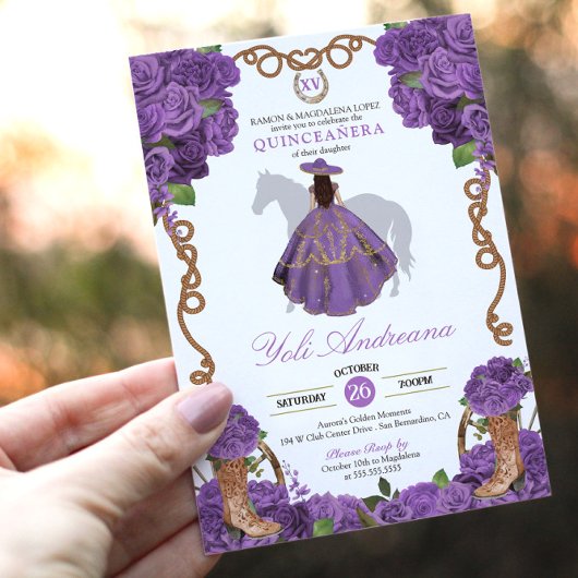Invitation Charra Vestidos Quinceañera de l'ouest violet clai