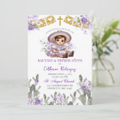 Invitation Charra violet Roses mexicain Bautizo Y Primer Anit (Debout devant)