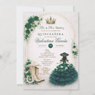 Invitation Charra Western Quince Émeraude Vert Quinceañera