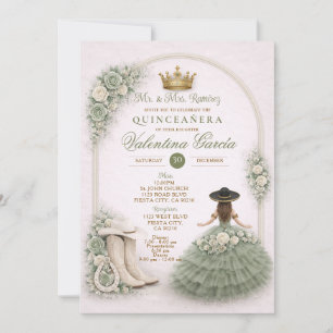 Invitation Charra Western Quince Fille Sage Vert Quinceañera