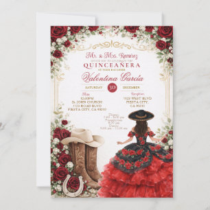 Invitation Charra Western Quince Rouge Rose Quinceañera