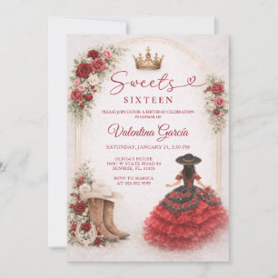 Invitation Charra Western Sweet Sixteen Roses Rouges Annivers