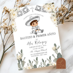 Invitation Charro Argent Blanc Mexicain Bautizo Y Primer Anit