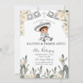 Invitation Charro Argent Blanc Mexicain Bautizo Y Primer Anit (Devant)