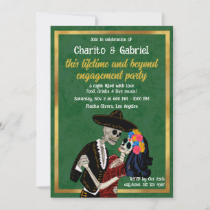 Invitation Charro Catrina Crânes à sucre Danse Fiançailles ve
