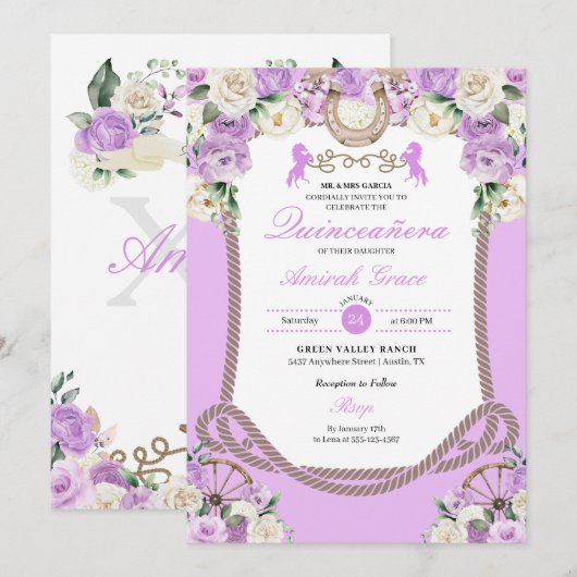 Invitation Charro charro cowgirl Quinceañera (Devant / Derrière)