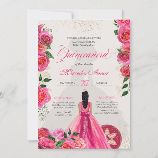 Invitation Charro Charro Hot rose Rose Quinceanera Ouest (Devant)