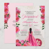 Invitation Charro Charro Hot rose Rose Quinceanera Ouest (Devant / Derrière)