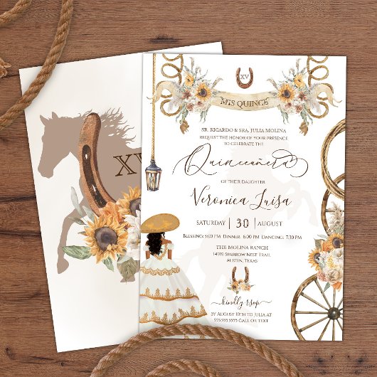Invitation Charro Floral Boho rustique pays Quinceanera