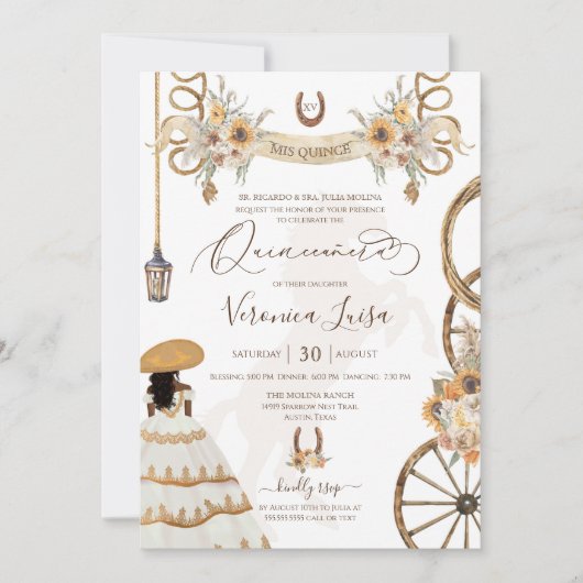 Invitation Charro Floral Boho rustique Pays Quinceanera Invi (Devant)