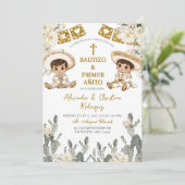 Invitation Charro Gold White Twins Baptême et premier anniver (Debout devant)