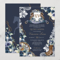 Charro Horse Crest Royal Navy Blue Quinceanera Inv