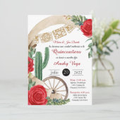 Invitation Charro Huapango Quinceanera Invitation, Roses Roug (Debout devant)