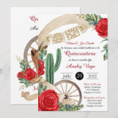 Invitation Charro Huapango Quinceanera Invitation, Roses Roug (Devant / Derrière)