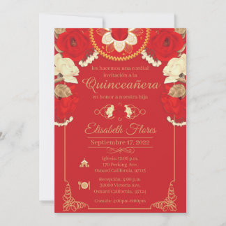 Invitation Charro Invitation, en rouge et or