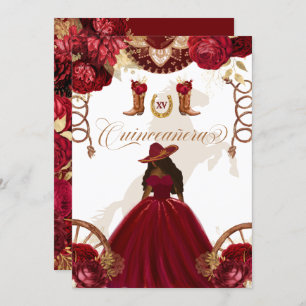 Invitation Charro Occidental Bourgogne 2 faces Quinceanera