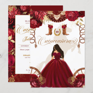 Invitation Charro Occidental Bourgogne 2 faces Quinceanera