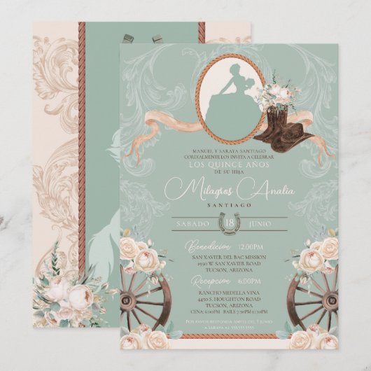 Invitation Charro Occidental Quinceanera de la Monnaie de Ros (Devant / Derrière)