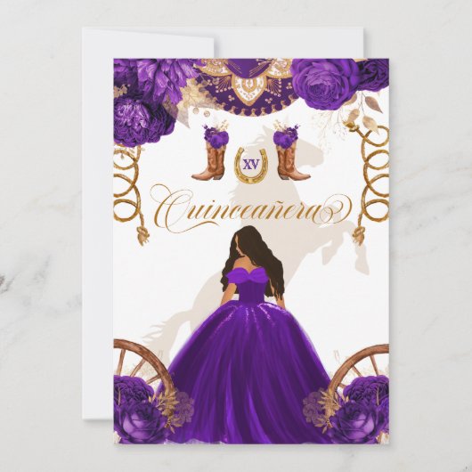 Invitation Charro Occidental Violet 2 faces Quinceanera (Devant)