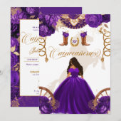 Invitation Charro Occidental Violet 2 faces Quinceanera (Devant / Derrière)