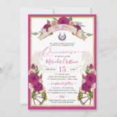 Invitation Charro Ouest Fuchsia Cheval Rose Quinceanera (Devant)