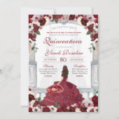 Invitation Charro Princesse Quinceanera, rouge bordeaux (Devant)