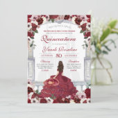 Invitation Charro Princesse Quinceanera, rouge bordeaux (Debout devant)