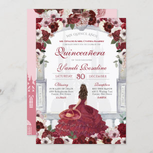 Invitation Charro Princesse Quinceanera, rouge bordeaux