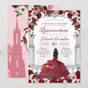 Invitation Charro Princesse Quinceanera, rouge bordeaux