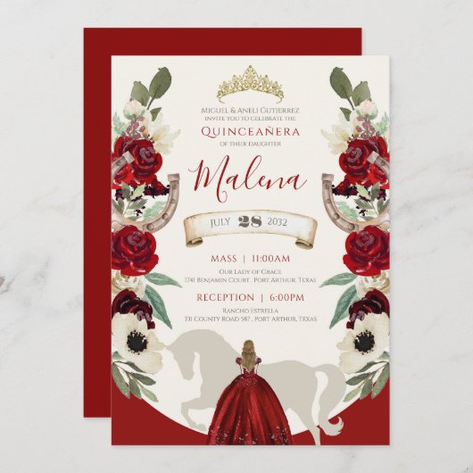 Invitation Charro Quinceañera (Devant / Derrière)