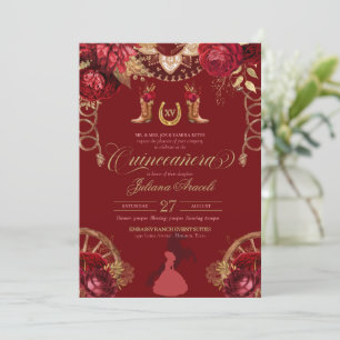 Invitation Charro Quinceanera en or rouge Rose