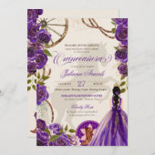 Invitation Charro Quinceanera, Rose occidental violet (Devant / Derrière)