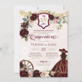 Invitation Charro Quinceanera, Roses de Bourgogne foncée (Devant)