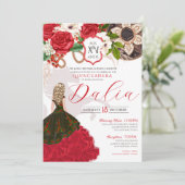 Invitation Charro Quinceañera Roses rouges Crest Floral Ouest (Debout devant)