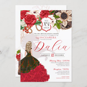 Invitation Charro Quinceañera Roses rouges Crest Floral Ouest