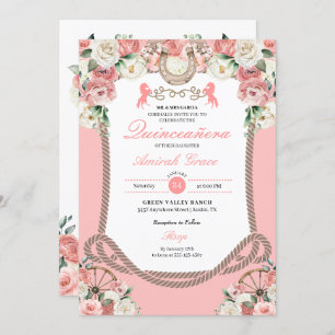 Invitation Charro rose occidentale Cowgirl Quinceañera