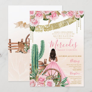 Invitation Charro rose Ouest Beaux Cactus Rose Province