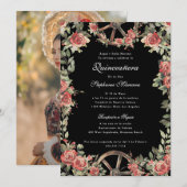 Invitation Charro rouge et noir Romantique Quinceañera (Devant / Derrière)