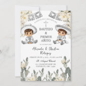 Invitation Charro Twins Boy Mexicain Baptême et premier anniv (Devant)