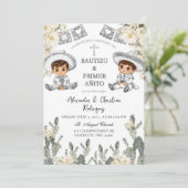 Invitation Charro Twins Boy Mexicain Baptême et premier anniv (Debout devant)