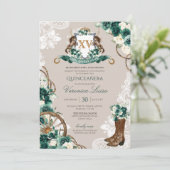 Invitation Charro vert Floral Horse Crest Quinceanera (Debout devant)