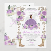 Invitation Charro violet femme Western Quinceañera (Devant / Derrière)