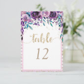 Invitation Chart de placement de table Champagne floral pourp (Debout devant)