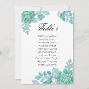 Invitation Charte de sièges de mariage succulente. Plan de ta