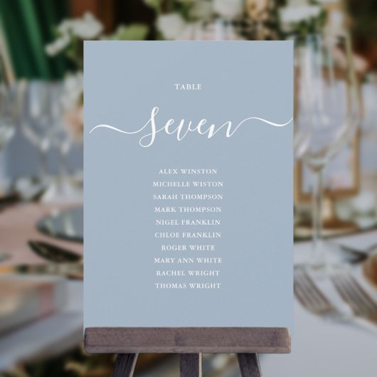 Invitation Chartre de table de script chic bleu poussiéreux N