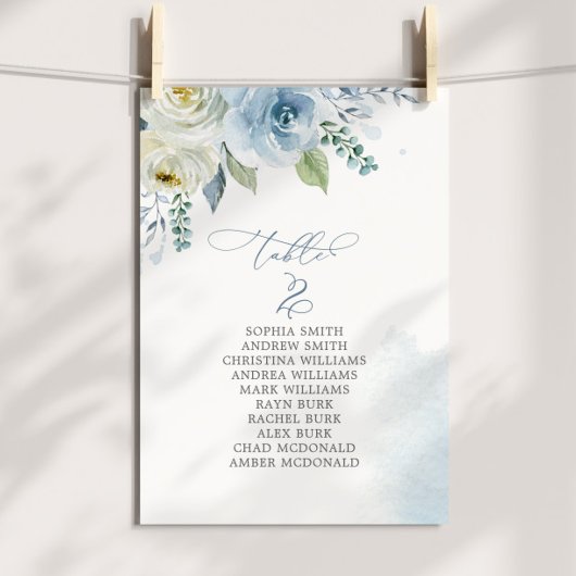 Invitation Chartre de table Fleurs Bleu Poussiéreux Numéro 2