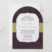 Invitation Chartreuse Damassé Moderne Aubergine pour Mariage  (Devant)