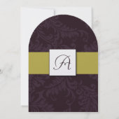 Invitation Chartreuse Damassé Moderne Aubergine pour Mariage  (Dos)