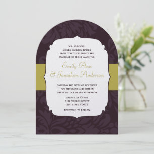Invitation Chartreuse Damassé Moderne Aubergine pour Mariage
