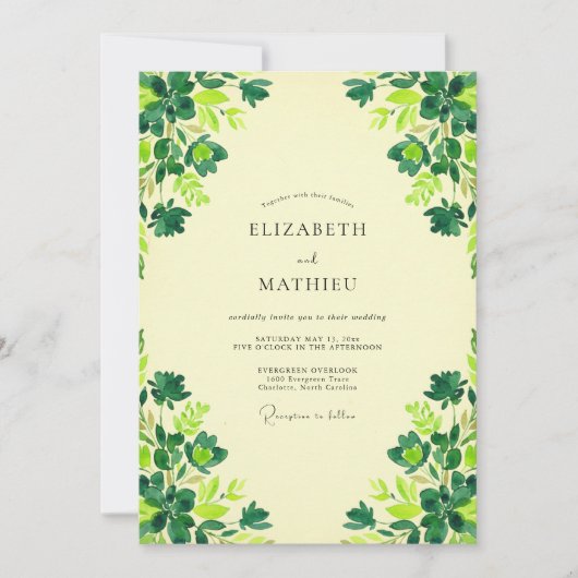 Invitation Chartreuse de beurre Mariage Trèfle Eucalyptus (Devant)
